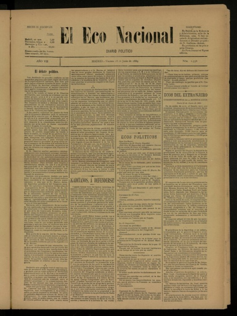 Miniatura de El Eco Nacional de 28 de junio de 1889, nº 2556