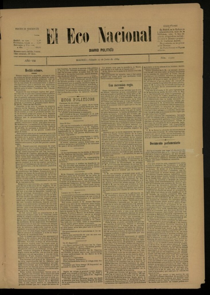 Miniatura de El Eco Nacional de 29 de junio de 1889, nº 2559