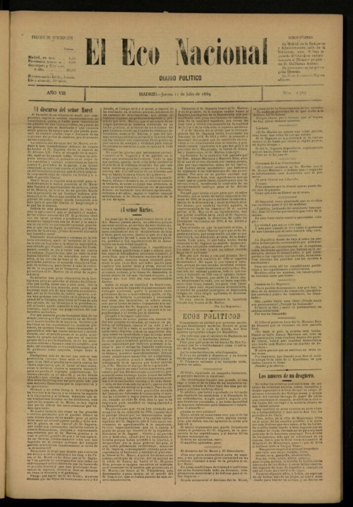 Miniatura de El Eco Nacional de 11 de julio de 1889, nº 2567