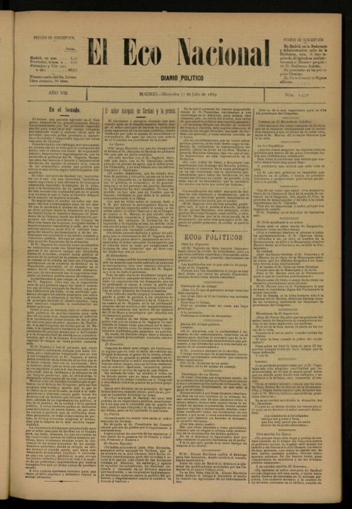 Miniatura de El Eco Nacional de 17 de julio de 1889, nº 2572