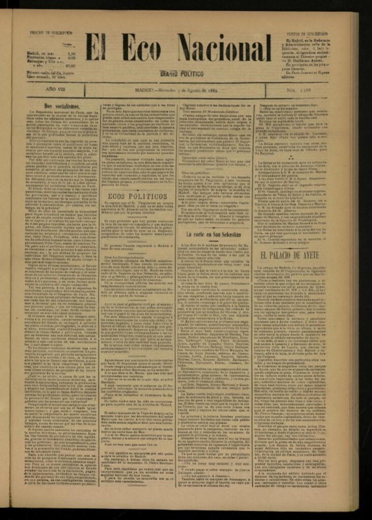 Miniatura de El Eco Nacional de 7 de agosto de 1889, nº 2588