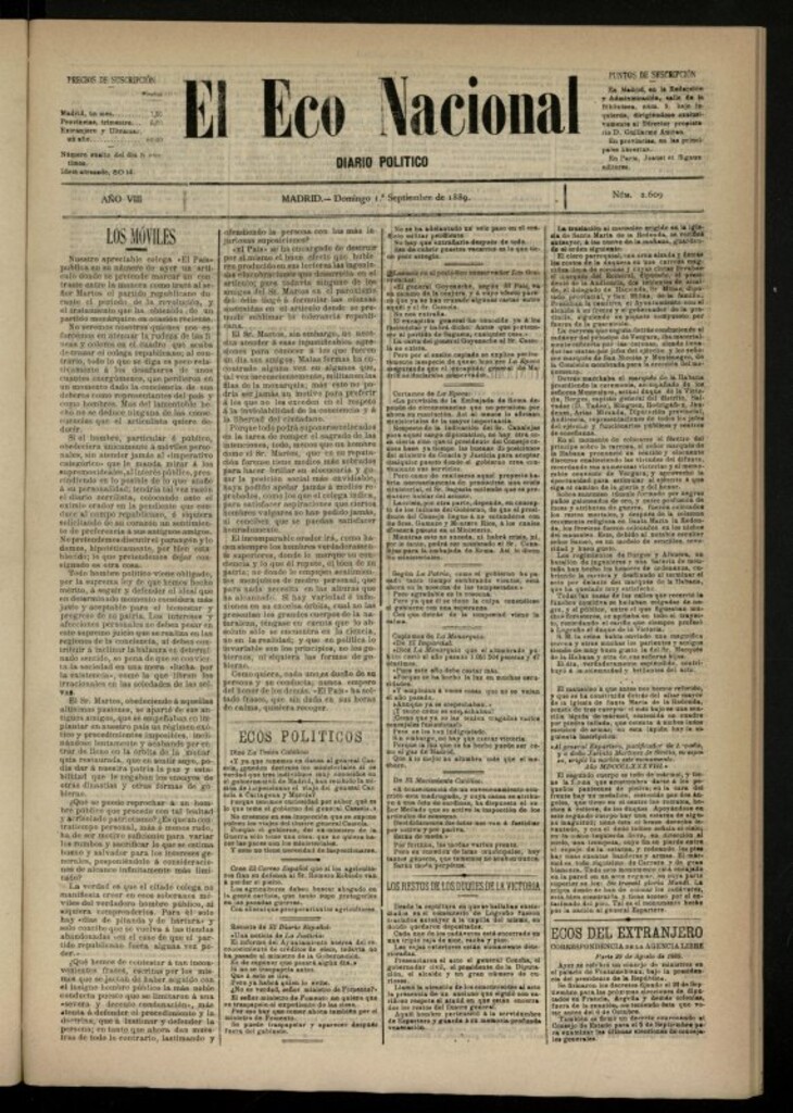 Miniatura de El Eco Nacional de 1 de septiembre de 1889, nº 2609