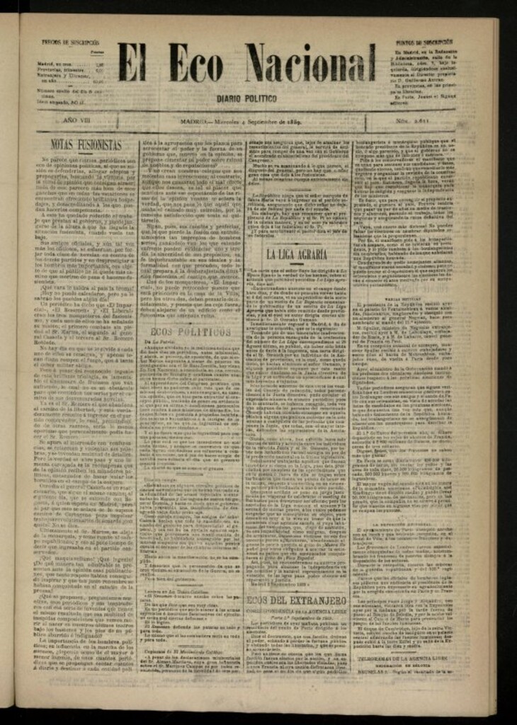Miniatura de El Eco Nacional de 4 de septiembre de 1889, nº 2611