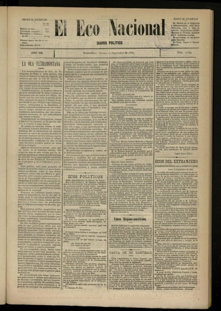 Miniatura de El Eco Nacional de 13 de septiembre de 1889, nº 2664
