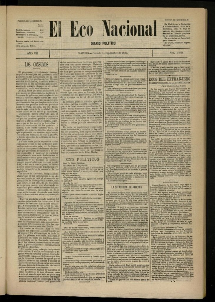 Miniatura de El Eco Nacional de 14 de septiembre de 1889, nº 2665