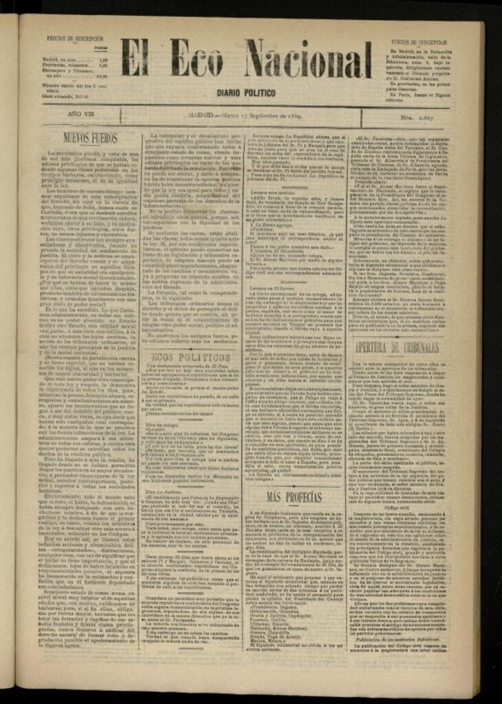 Miniatura de El Eco Nacional de 17 de septiembre de 1889, nº 2667