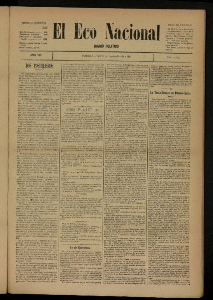 Miniatura de El Eco Nacional de 20 de septiembre de 1889, nº 2670