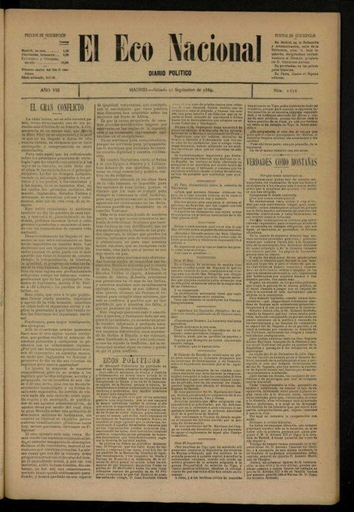 Miniatura de El Eco Nacional de 21 de septiembre de 1889, nº 2671