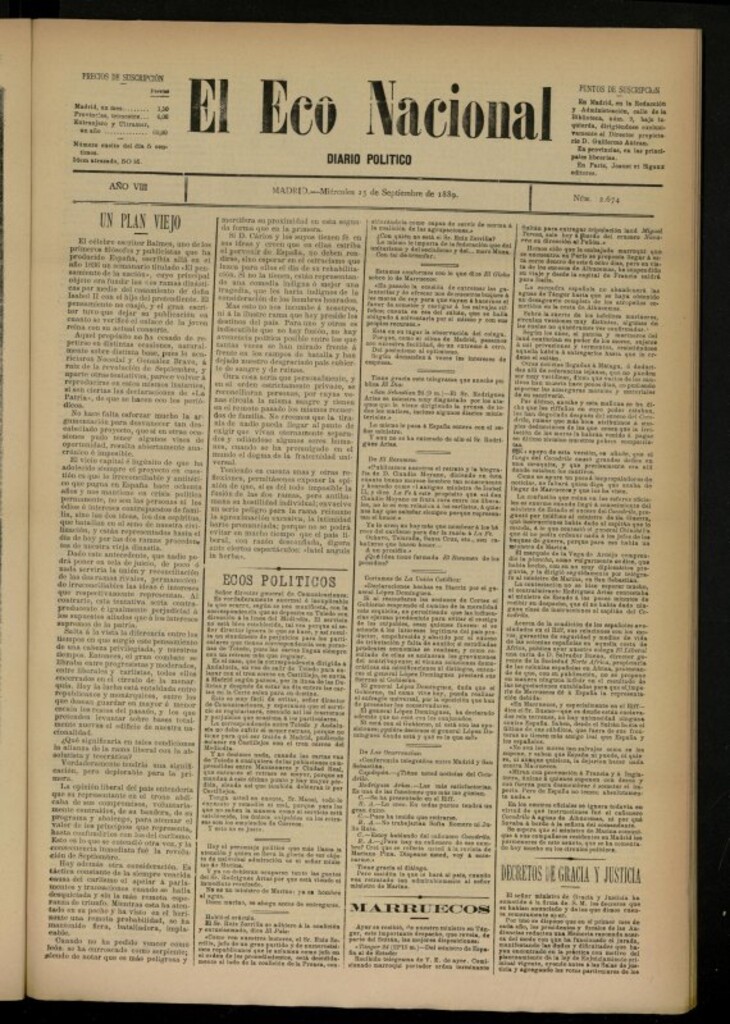 Miniatura de El Eco Nacional de 25 de septiembre de 1889, nº 2674