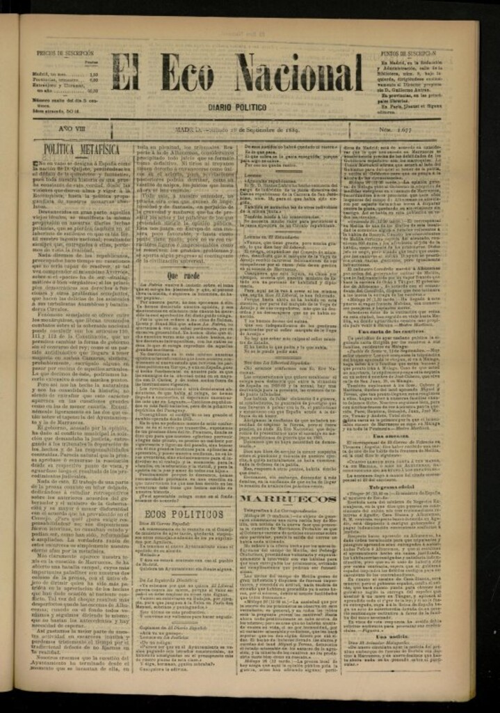 Miniatura de El Eco Nacional de 28 de septiembre de 1889, nº 2677