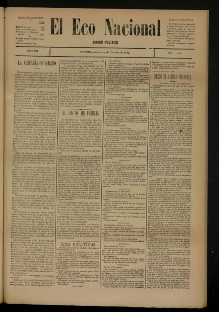 Miniatura de El Eco Nacional de 4 de octubre de 1889, nº 2682
