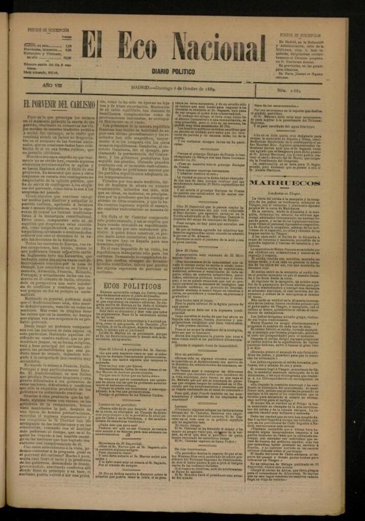Miniatura de El Eco Nacional de 6 de octubre de 1889, nº 2684
