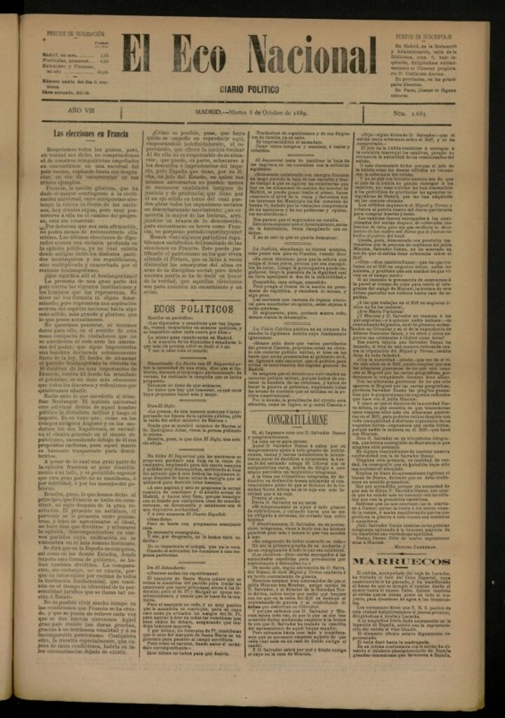 Miniatura de El Eco Nacional de 8 de octubre de 1889, nº 2685