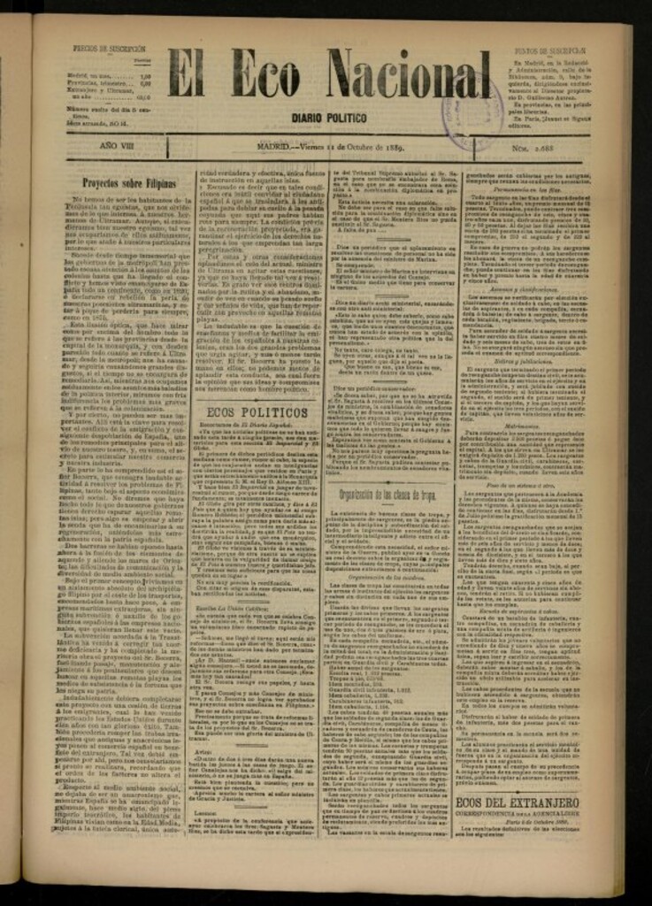 Miniatura de El Eco Nacional de 11 de octubre de 1889, nº 2688