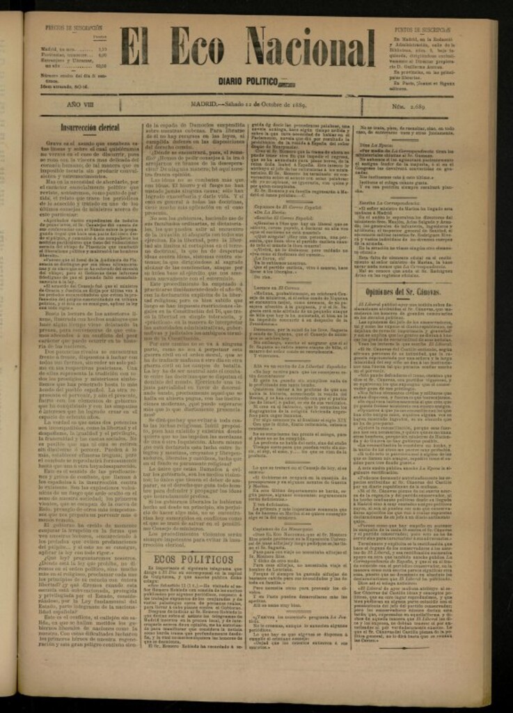 Miniatura de El Eco Nacional de 12 de octubre de 1889, nº 2689