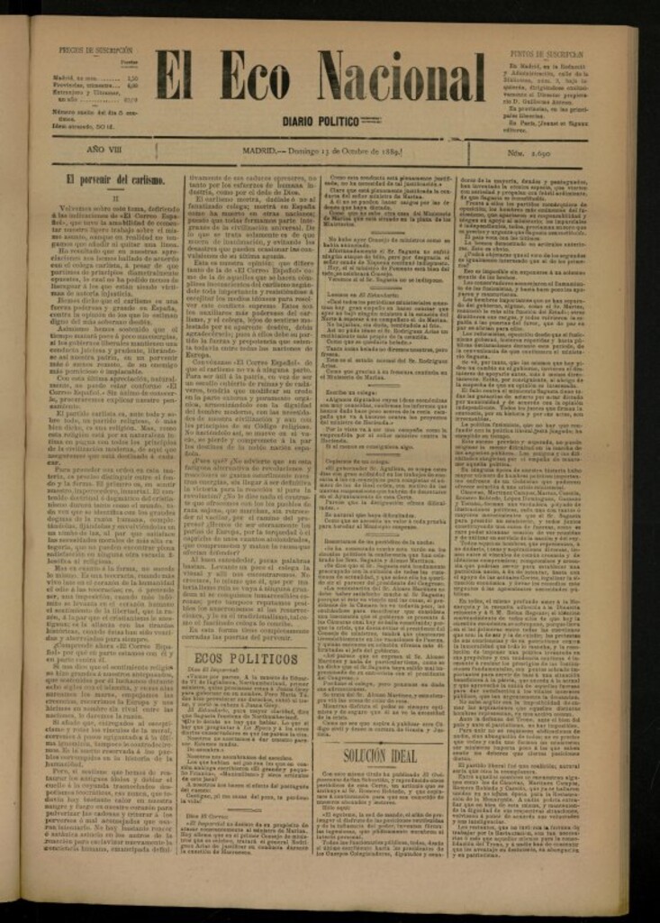 Miniatura de El Eco Nacional de 13 de octubre de 1889, nº 2690