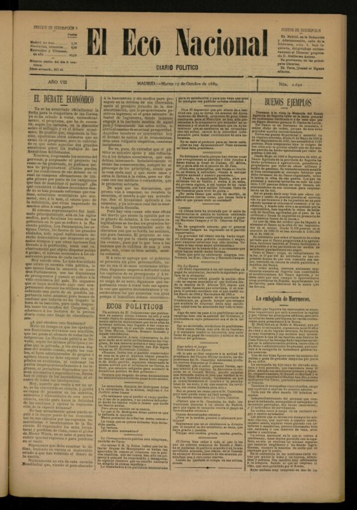 Miniatura de El Eco Nacional de 15 de octubre de 1889, nº 2691