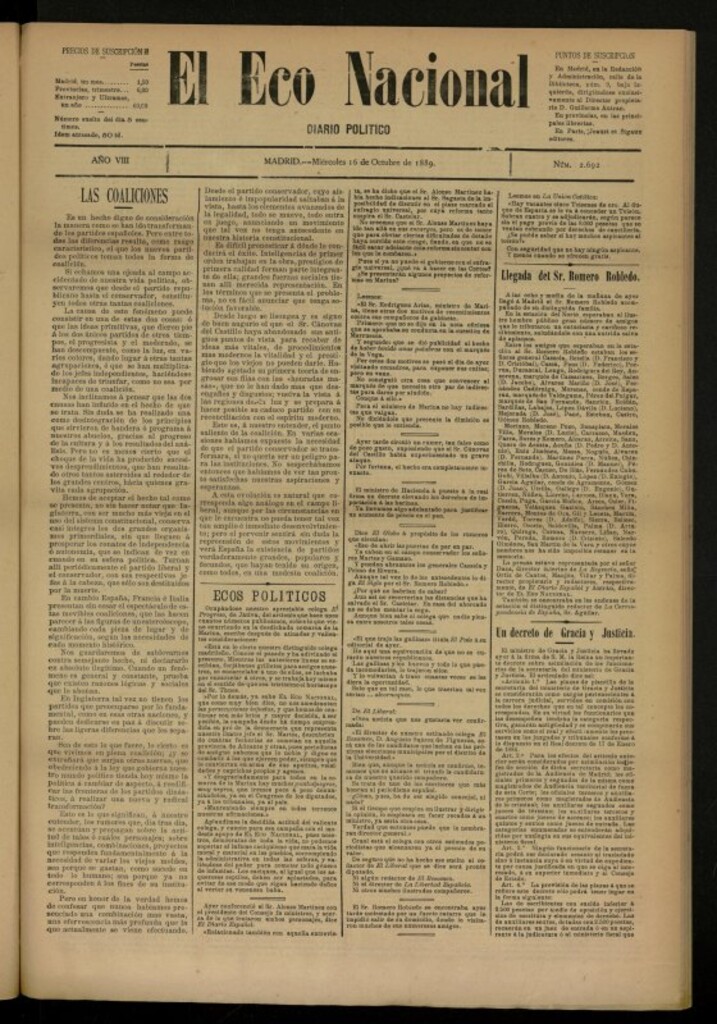 Miniatura de El Eco Nacional de 16 de octubre de 1889, nº 2692