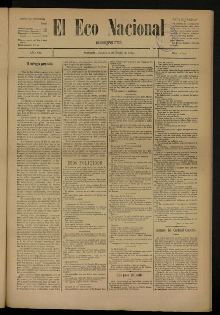 Miniatura de El Eco Nacional de 19 de octubre de 1889, nº 2695