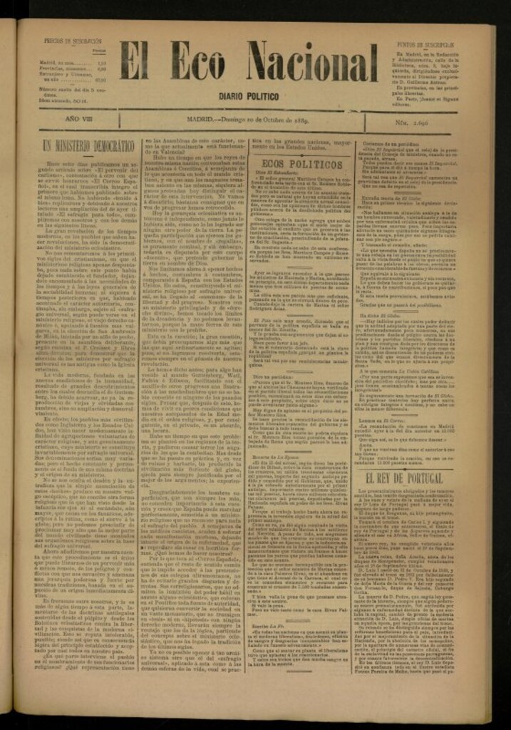 Miniatura de El Eco Nacional de 20 de octubre de 1889, nº 2696