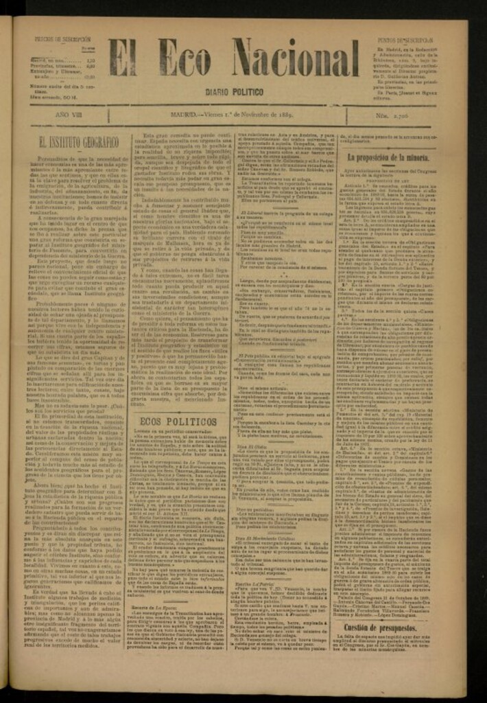 Miniatura de El Eco Nacional de 1 de noviembre de 1889, nº 2706
