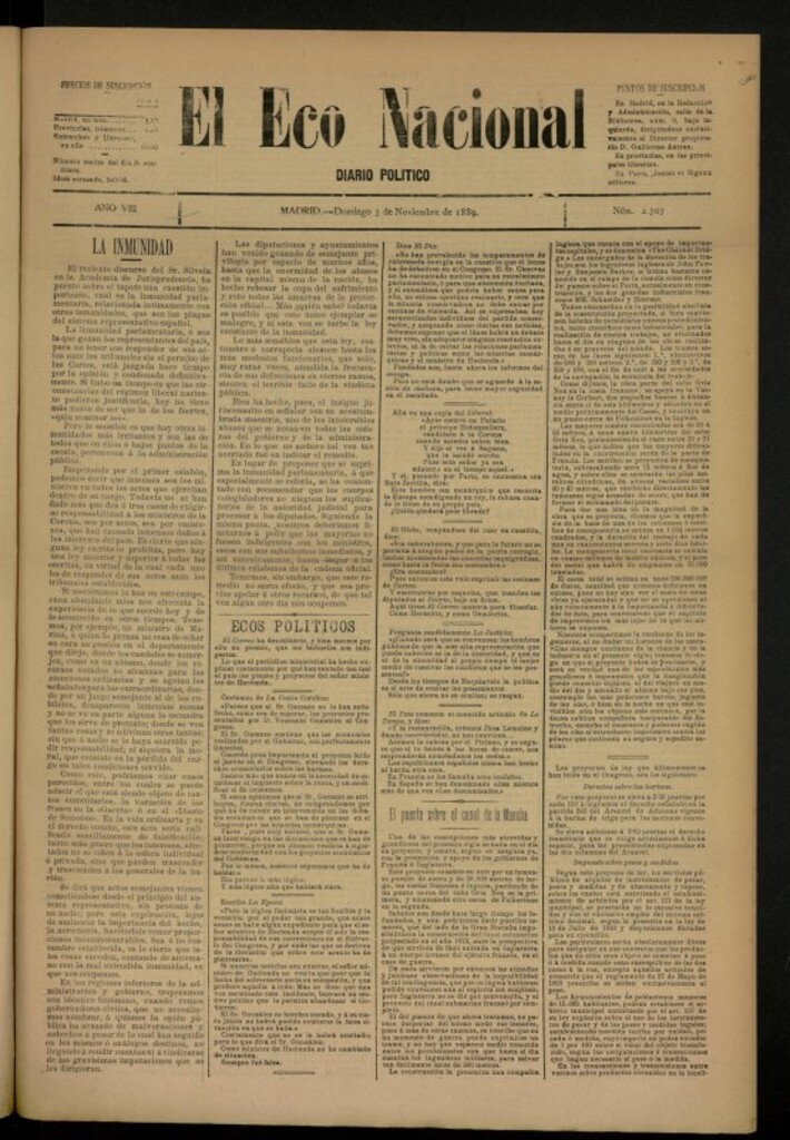 Miniatura de El Eco Nacional de 3 de noviembre de 1889, nº 2707