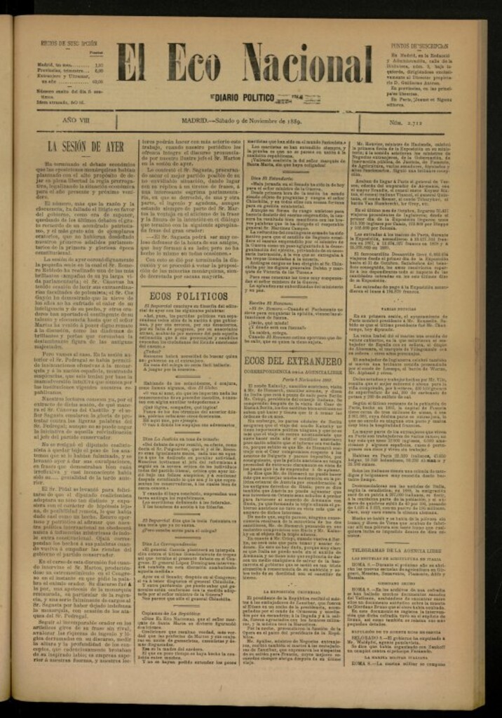 Miniatura de El Eco Nacional de 9 de noviembre de 1889, nº 2712