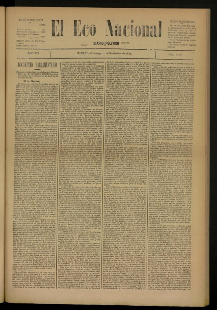 Miniatura de El Eco Nacional de 10 de noviembre de 1889, nº 2713