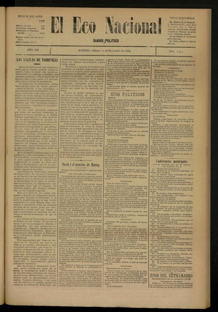 Miniatura de El Eco Nacional de 12 de noviembre de 1889, nº 2714