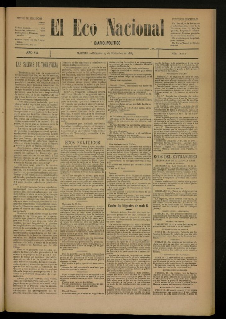 Miniatura de El Eco Nacional de 13 de noviembre de 1889, nº 2715
