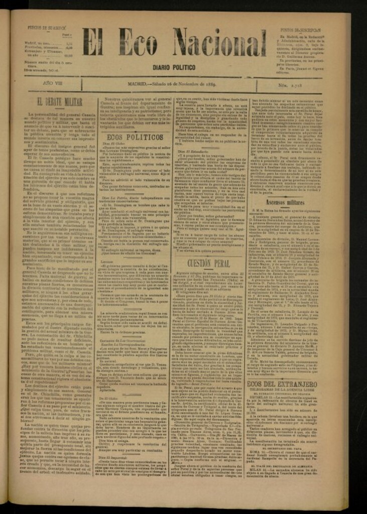 Miniatura de El Eco Nacional de 16 de noviembre de 1889, nº 2718