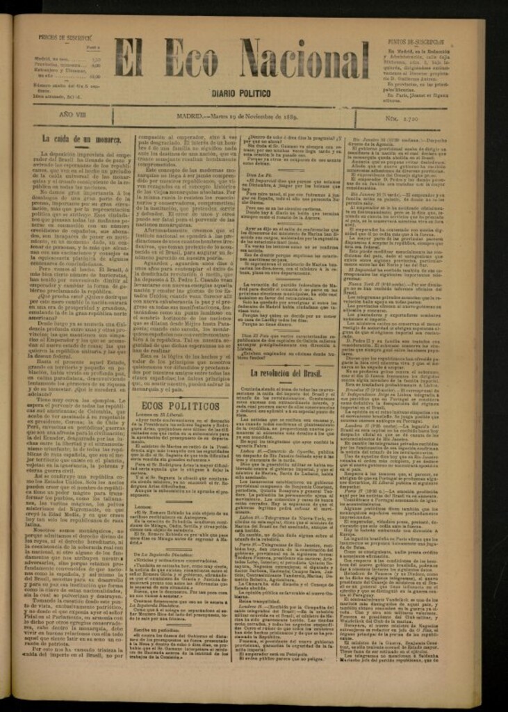Miniatura de El Eco Nacional de 19 de noviembre de 1889, nº 2720