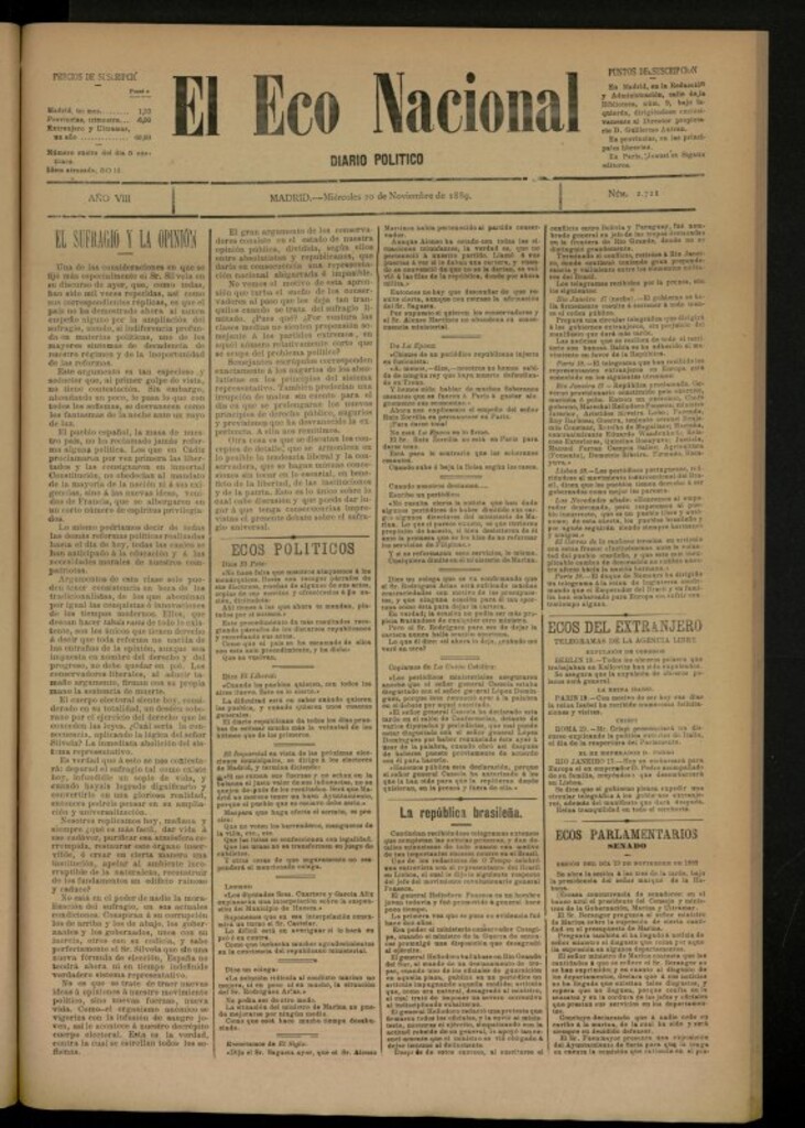 Miniatura de El Eco Nacional de 20 de noviembre de 1889, nº 2721