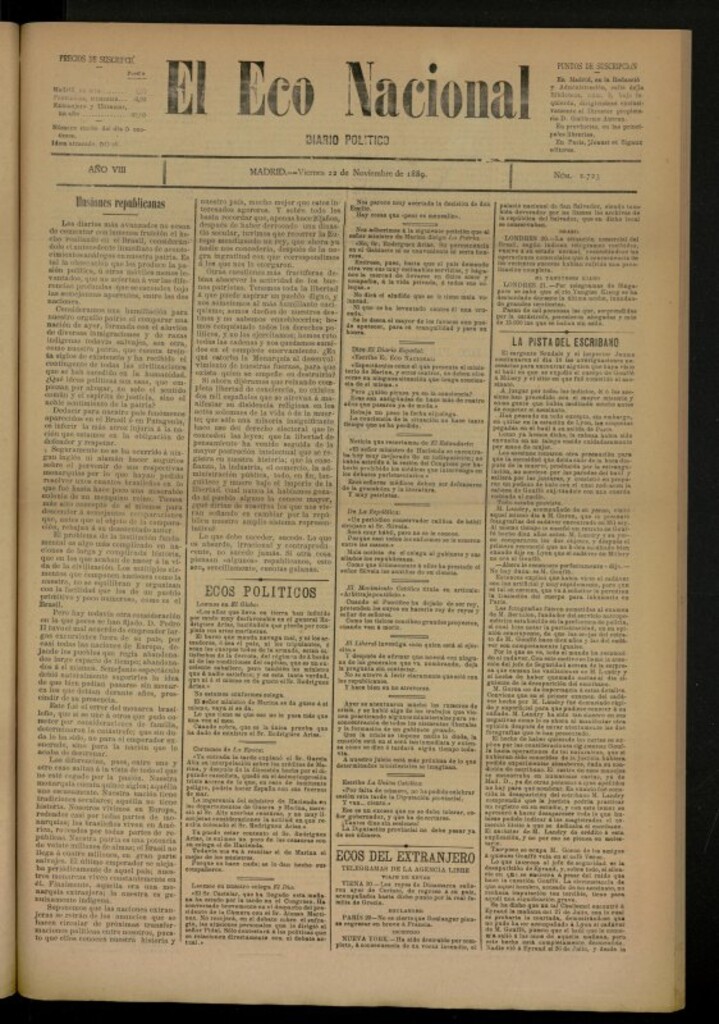 Miniatura de El Eco Nacional de 22 de noviembre de 1889, nº 2723