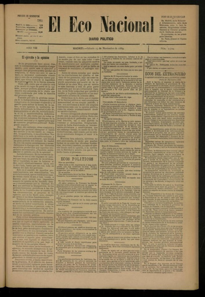 Miniatura de El Eco Nacional de 23 de noviembre de 1889, nº 2724