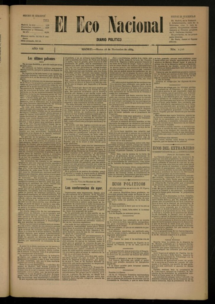 Miniatura de El Eco Nacional de 26 de noviembre de 1889, nº 2726