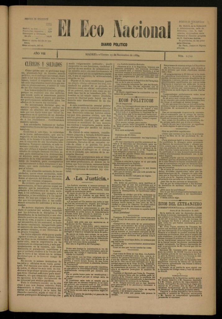 Miniatura de El Eco Nacional de 29 de noviembre de 1889, nº 2729