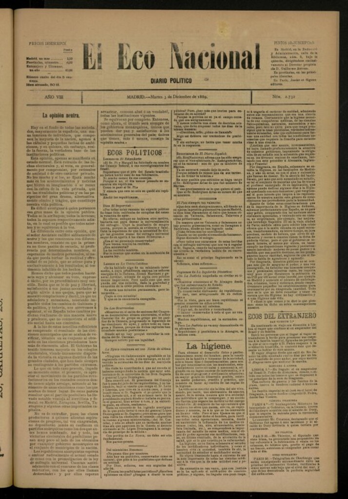 Miniatura de El Eco Nacional de 3 de diciembre de 1889, nº 2732