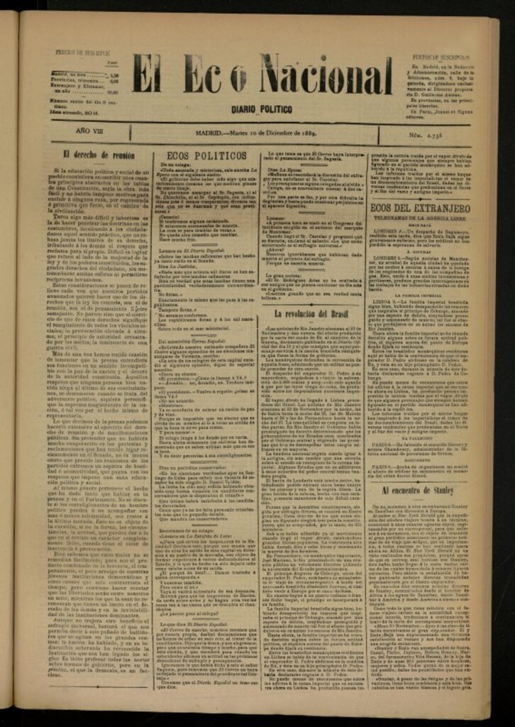Miniatura de El Eco Nacional de 10 de diciembre de 1889, nº 2738
