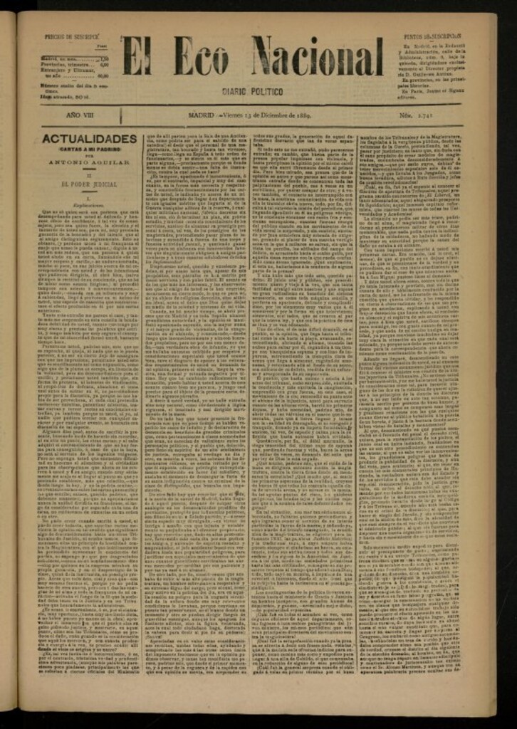 Miniatura de El Eco Nacional de 13 de diciembre de 1889, nº 2741