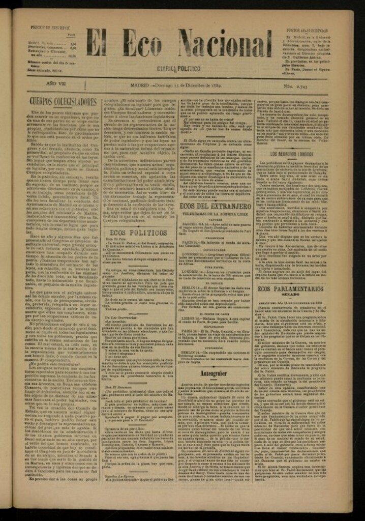 Miniatura de El Eco Nacional de 15 de diciembre de 1889, nº 2743