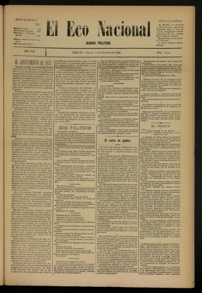 Miniatura de El Eco Nacional de 17 de diciembre de 1889, nº 2744