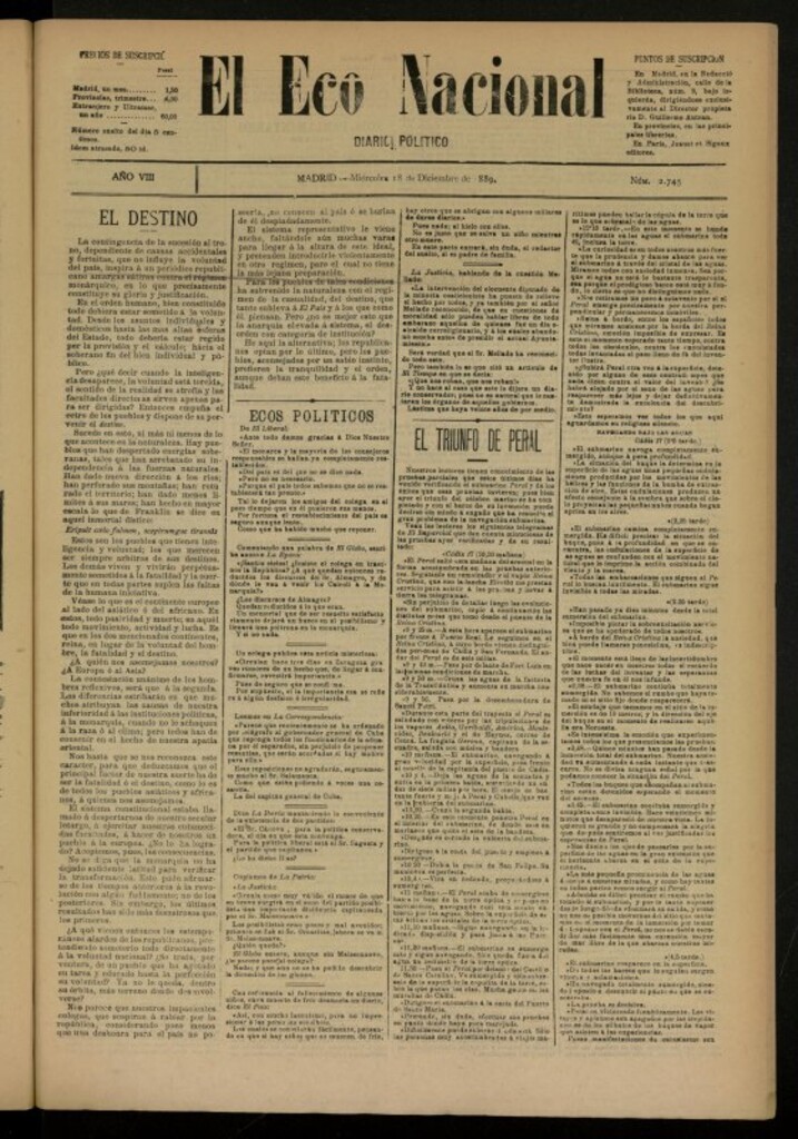 Miniatura de El Eco Nacional de 18 de diciembre de 1889, nº 2745
