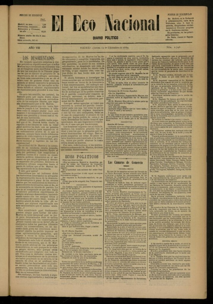 Miniatura de El Eco Nacional de 19 de diciembre de 1889, nº 2746