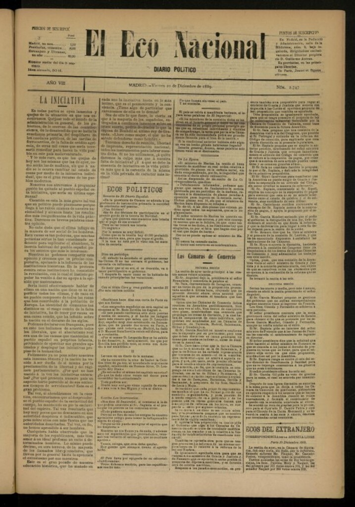 Miniatura de El Eco Nacional de 20 de diciembre de 1889, nº 2747