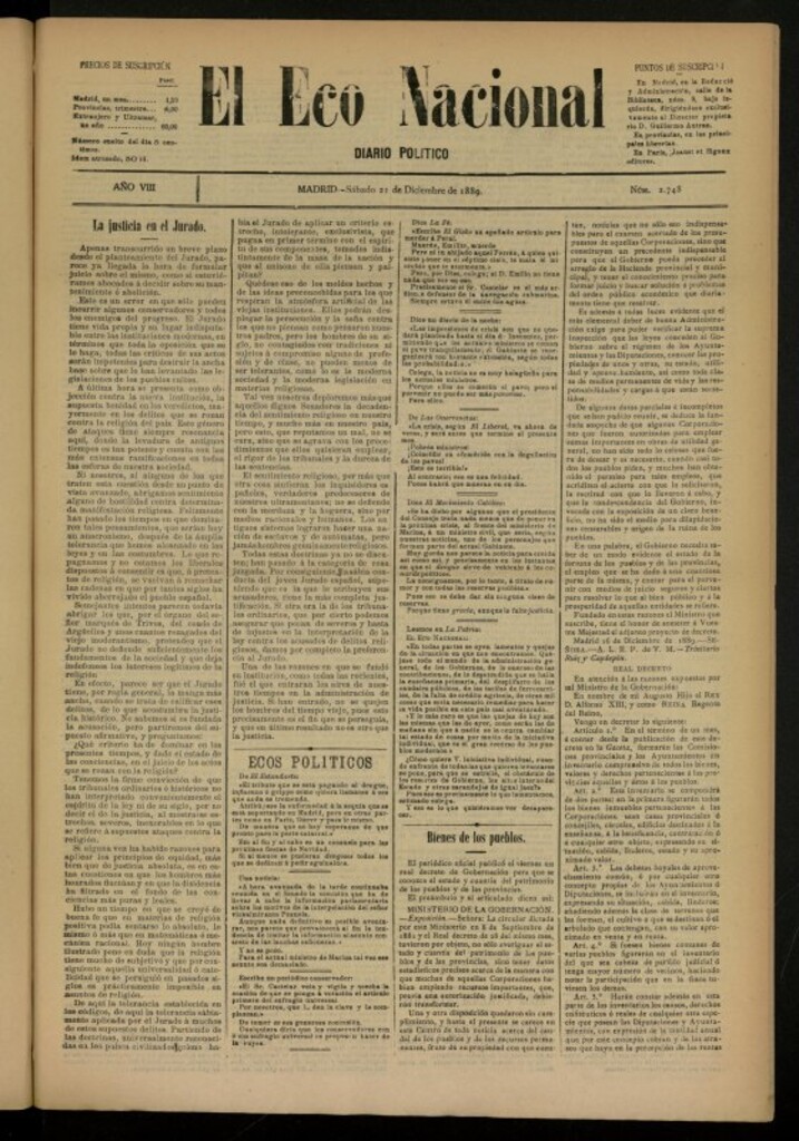 Miniatura de El Eco Nacional de 21 de diciembre de 1889, nº 2748