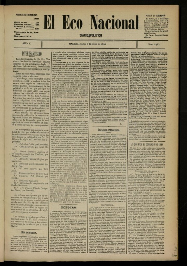 Miniatura de El Eco Nacional de 6 de enero de 1891, nº 2981