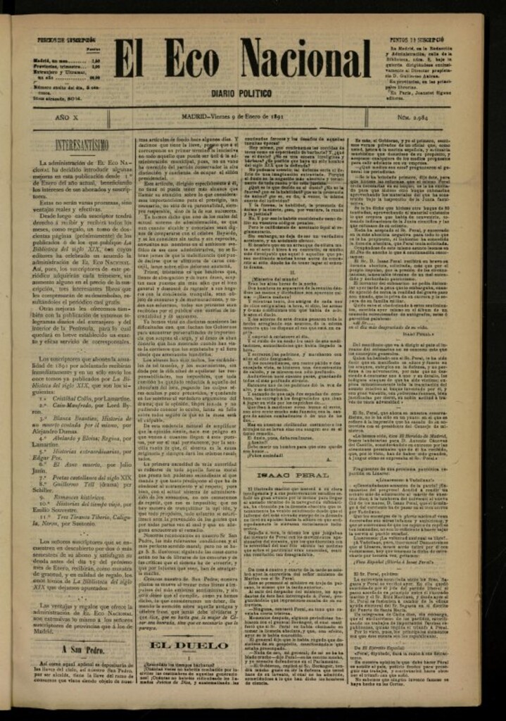 Miniatura de El Eco Nacional de 9 de enero de 1891, nº 2984