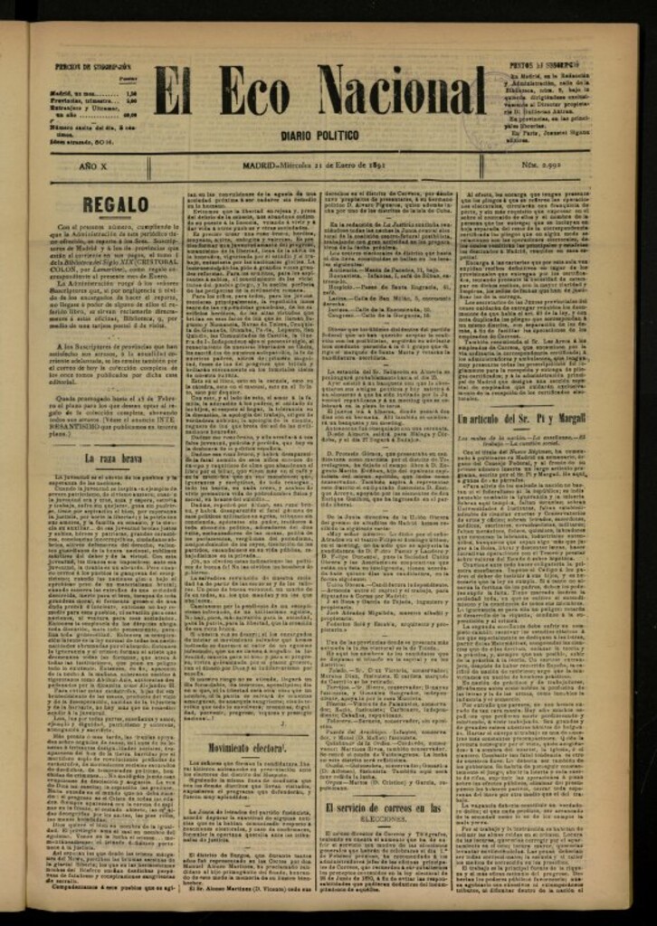 Miniatura de El Eco Nacional de 21 de enero de 1891, nº 2992