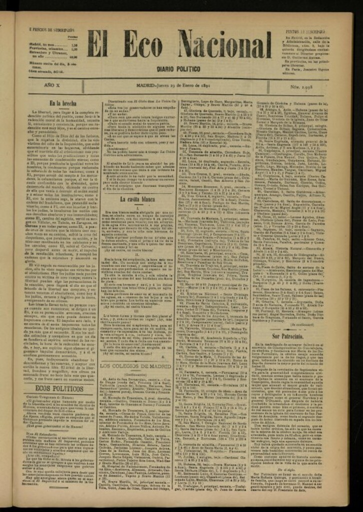Miniatura de El Eco Nacional de 29 de enero de 1891, nº 2998